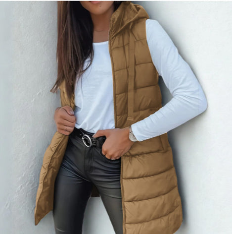 RAIN - Casual Sleeveless Hood Long Puffer Vest