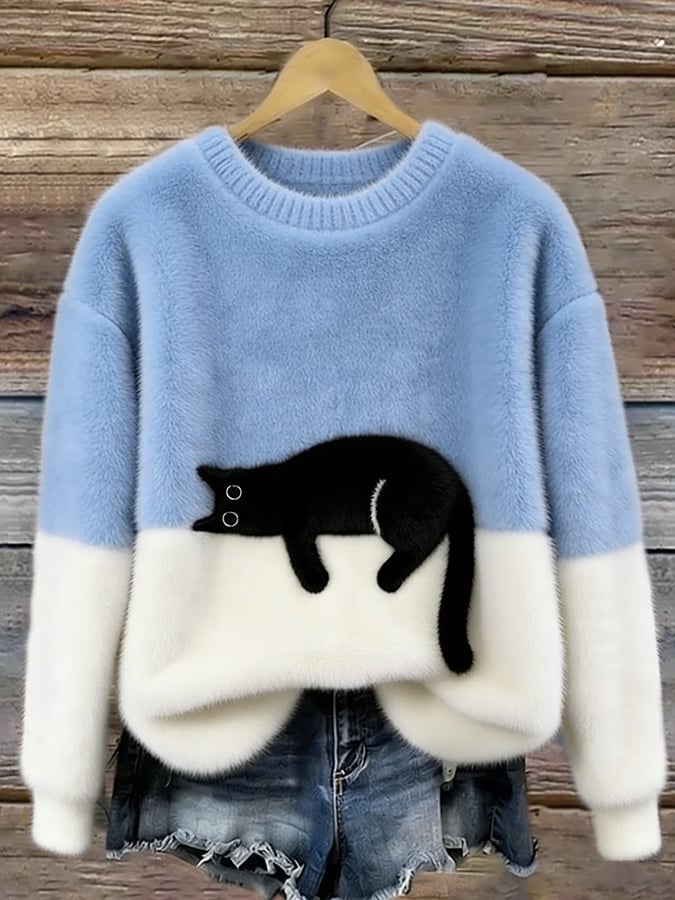 Bonnie — Cat Print Oversized Sweater