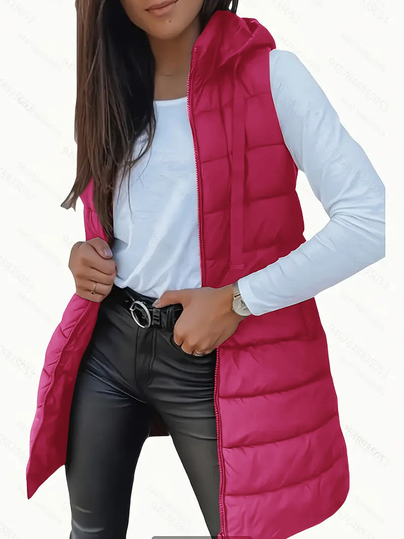 RAIN - Casual Sleeveless Hood Long Puffer Vest