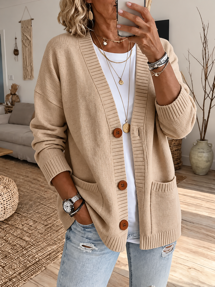 Women'S V-Neck Long-Sleeve Cardigan