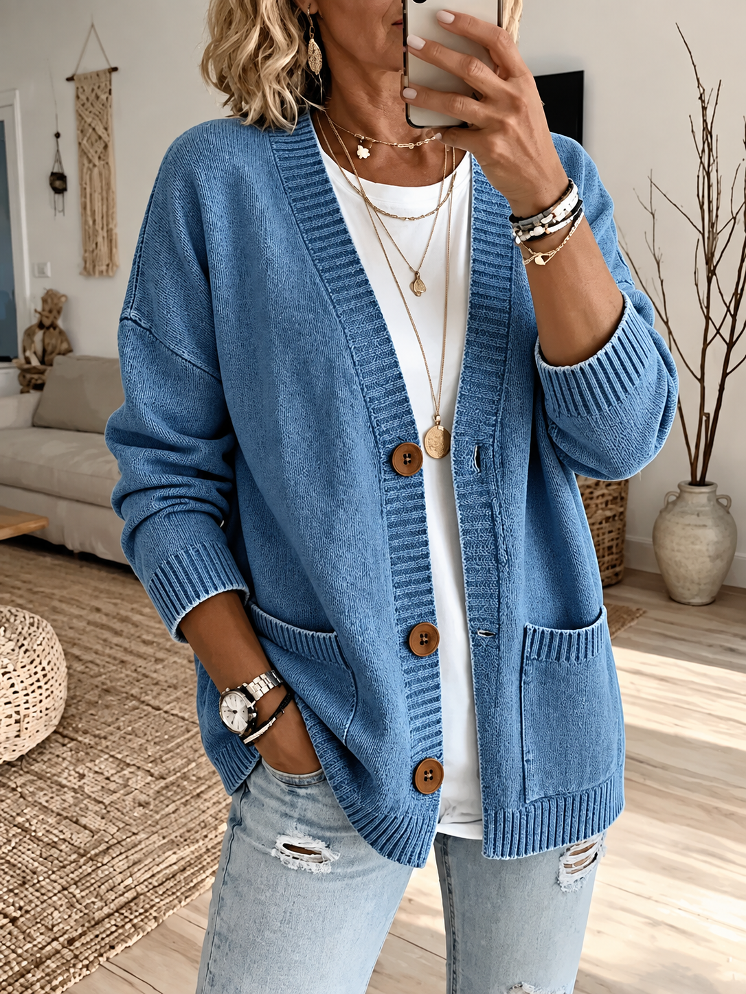 Women'S V-Neck Long-Sleeve Cardigan
