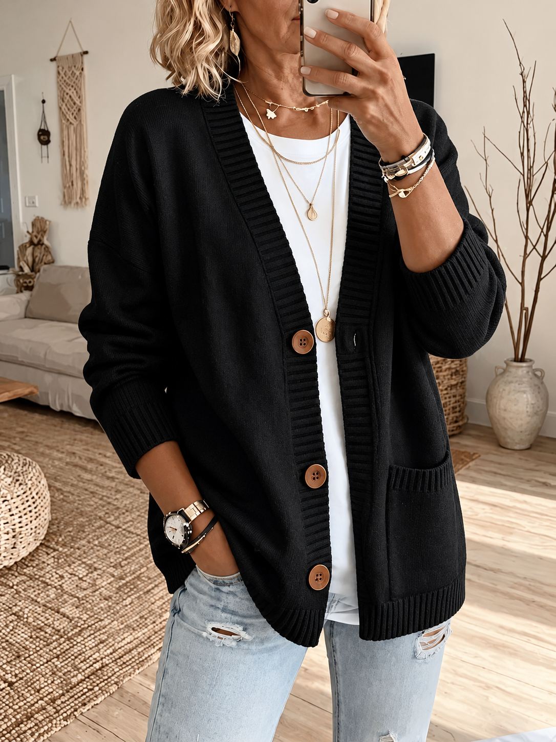 Women'S V-Neck Long-Sleeve Cardigan