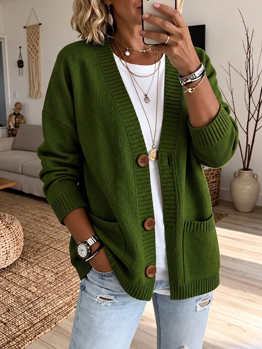Women'S V-Neck Long-Sleeve Cardigan