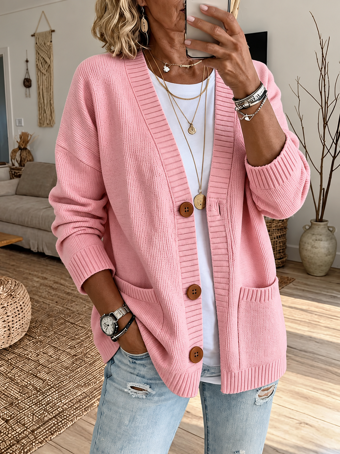 Women'S V-Neck Long-Sleeve Cardigan