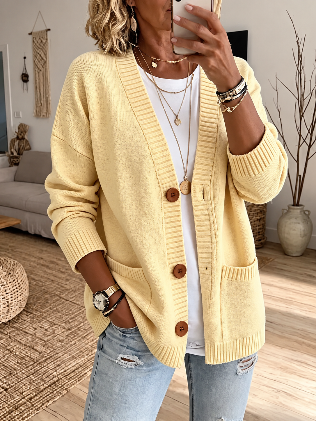 Women'S V-Neck Long-Sleeve Cardigan