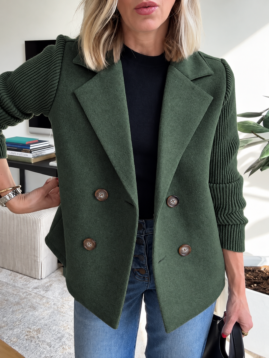 SORELLE - Elegant Knit-Sleeve Blazer