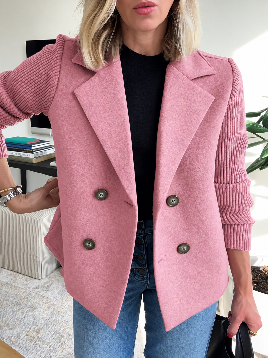 SORELLE - Elegant Knit-Sleeve Blazer