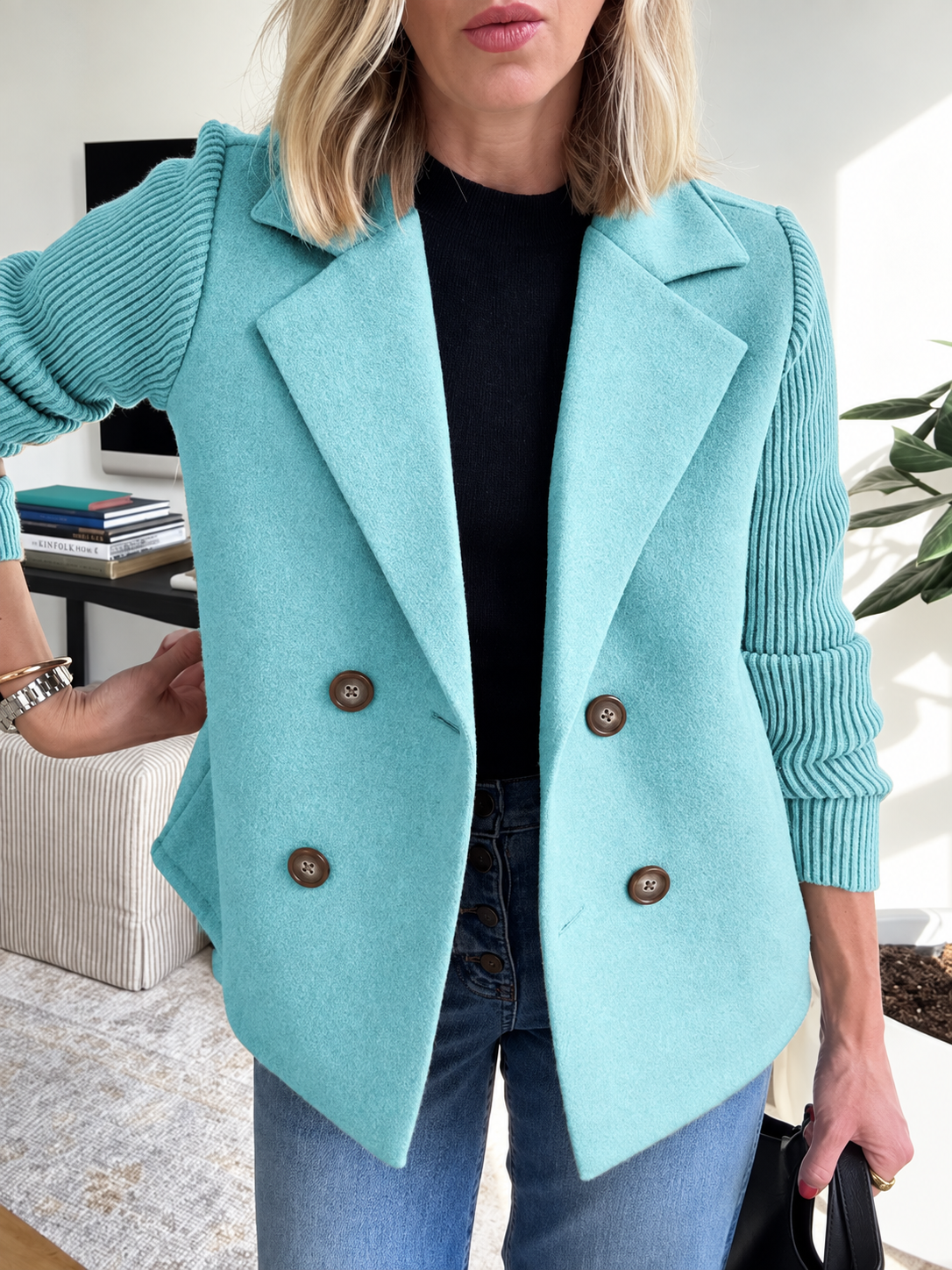 SORELLE - Elegant Knit-Sleeve Blazer