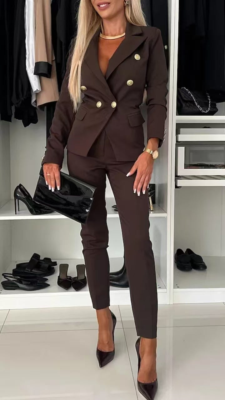 PENNIE™ - Classy Collar Blazer and Flared Pants Set