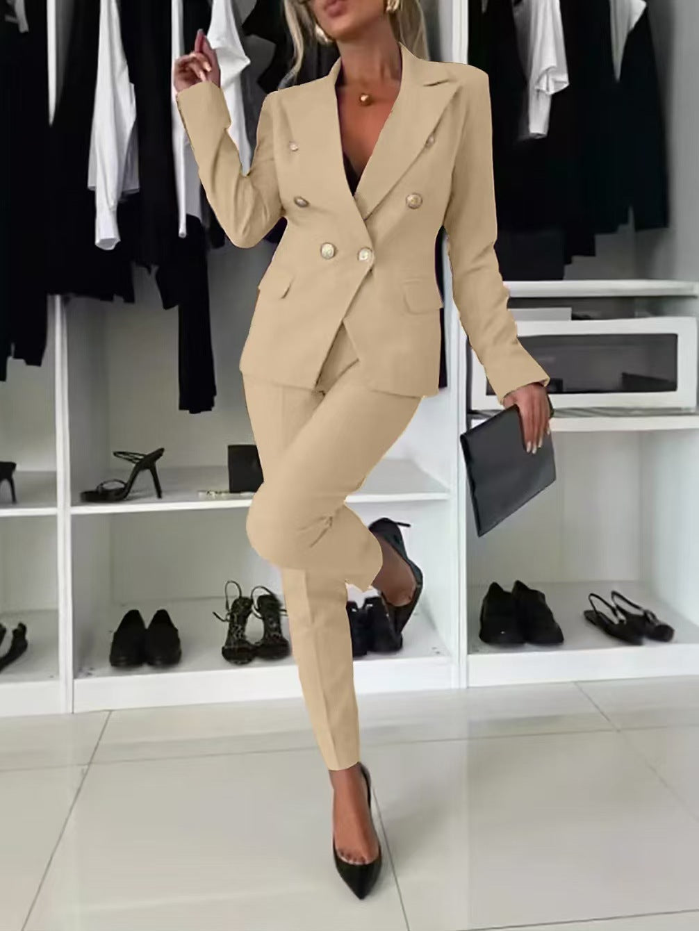 PENNIE™ - Classy Collar Blazer and Flared Pants Set