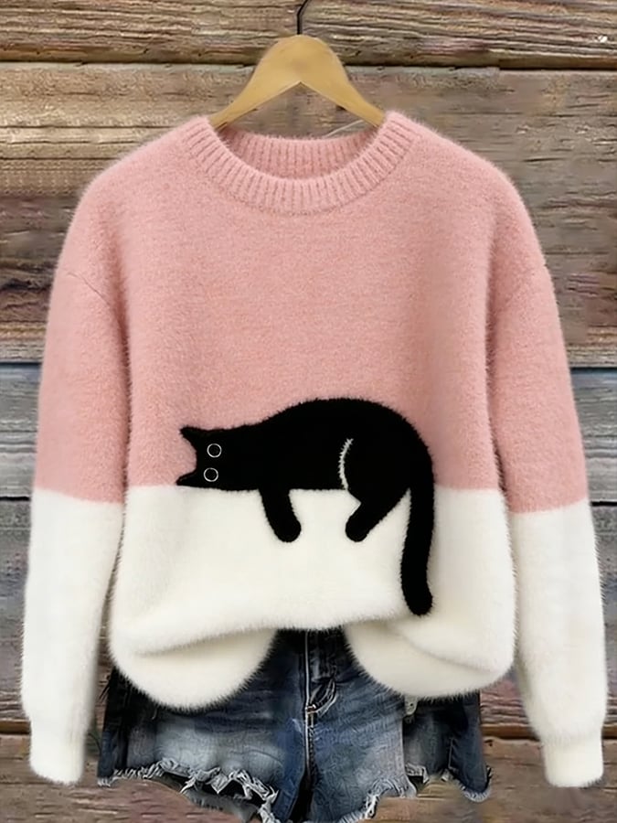 Bonnie — Cat Print Oversized Sweater