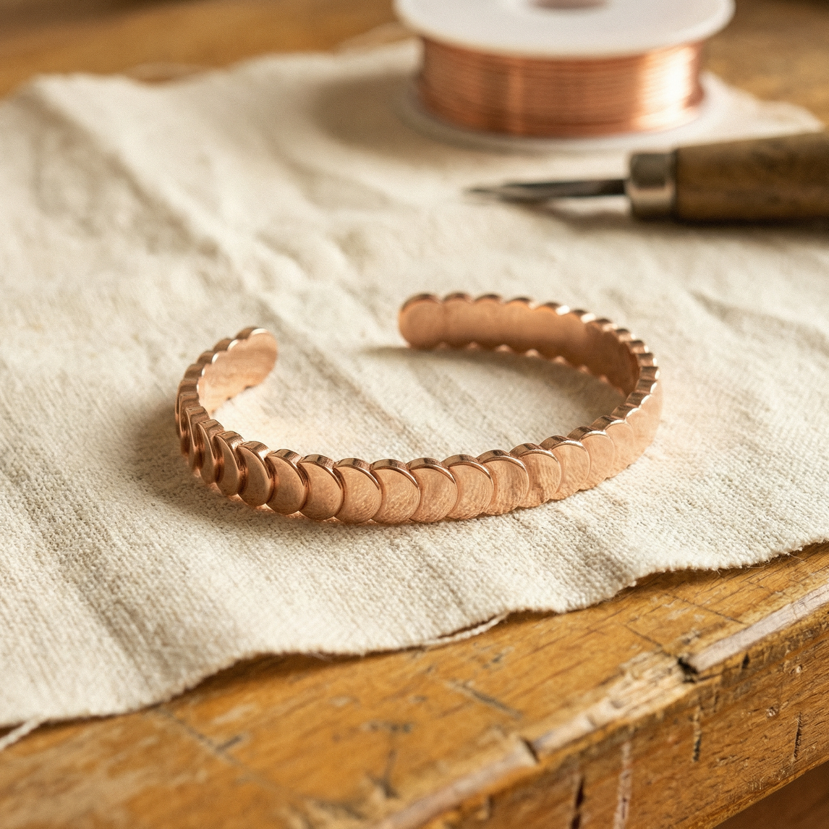 Isla | Scalloped Copper Scale Cuff Bracelet