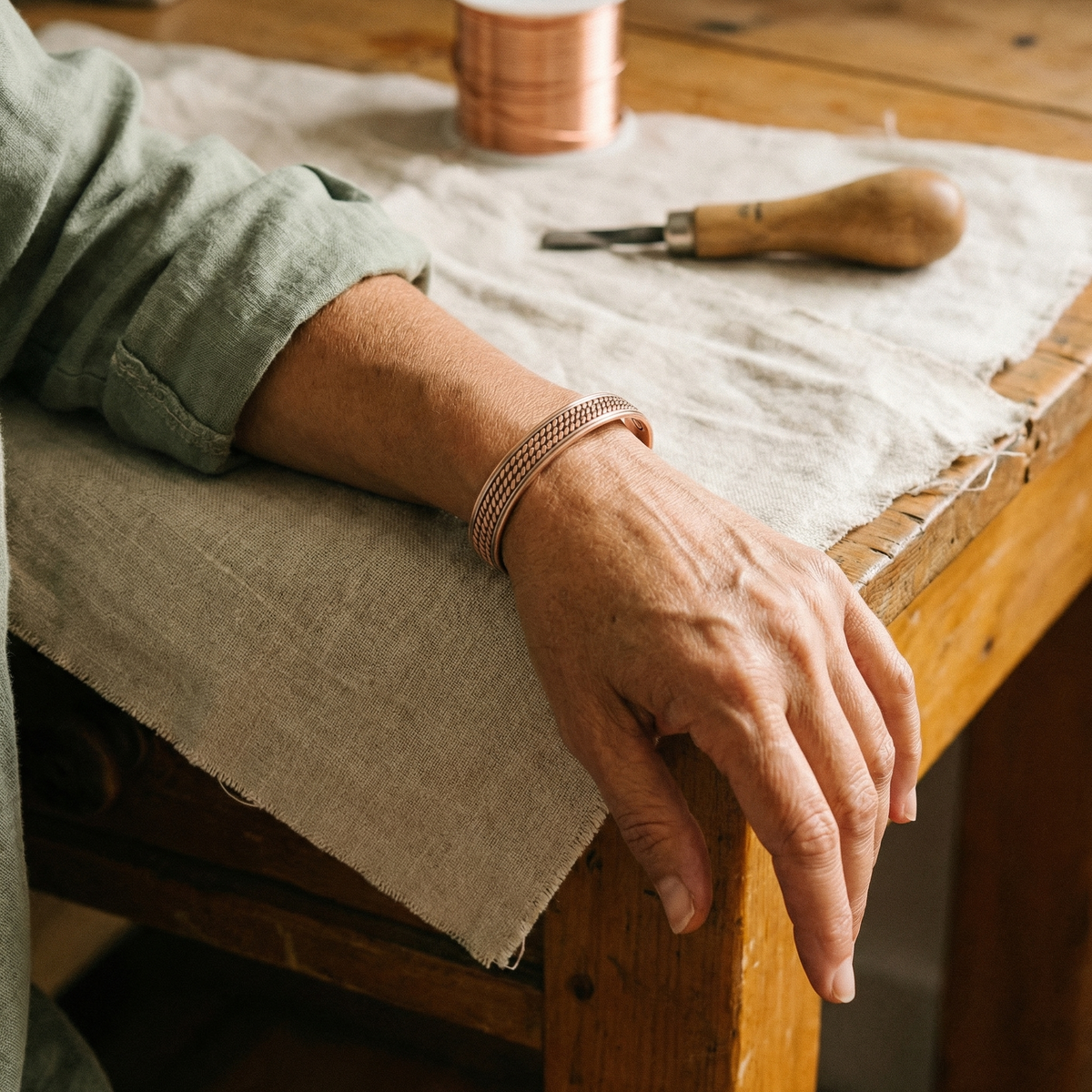 Zoe | Woven Rope-Pattern Copper Cuff Bracelet