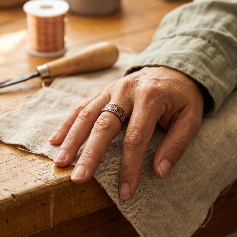 Bianca | Jade-Inlay Copper Wrap Ring